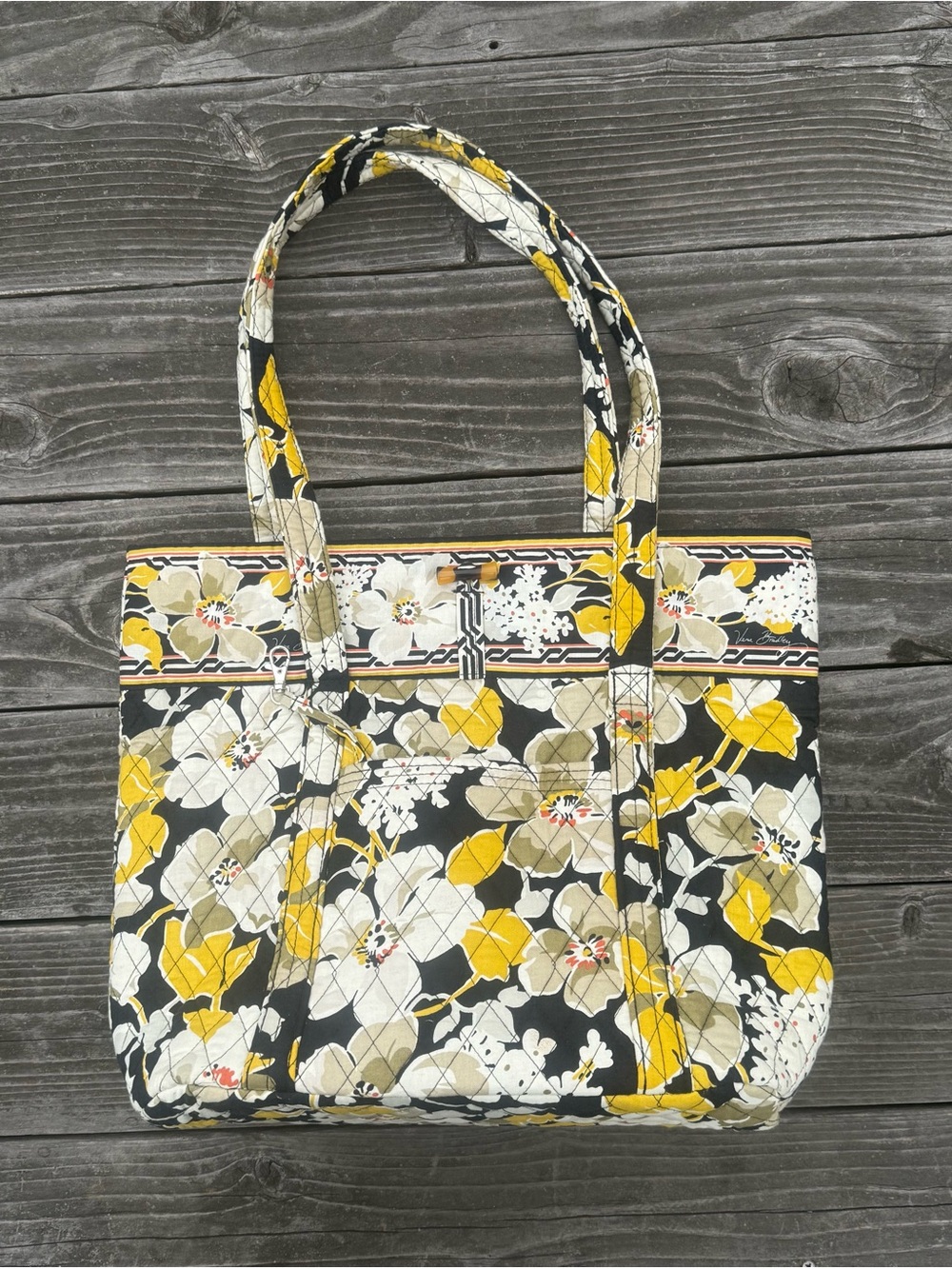 Vera Bradley Shoulder Bag Tote Floral Yellow White Quilted
